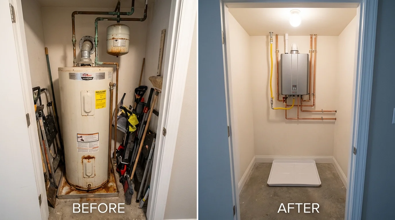 Tank water heater versus wall-mounted tankless unit comparison for Hampton, AR homeowners